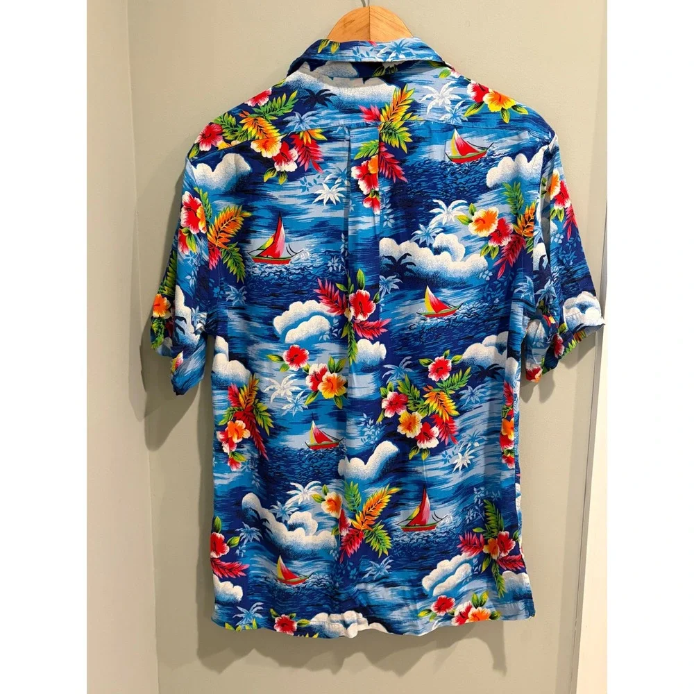 Polo Ralph Lauren Vintage Caldwell Hawaiian Shirt BlueTropical Floral Sailboat S